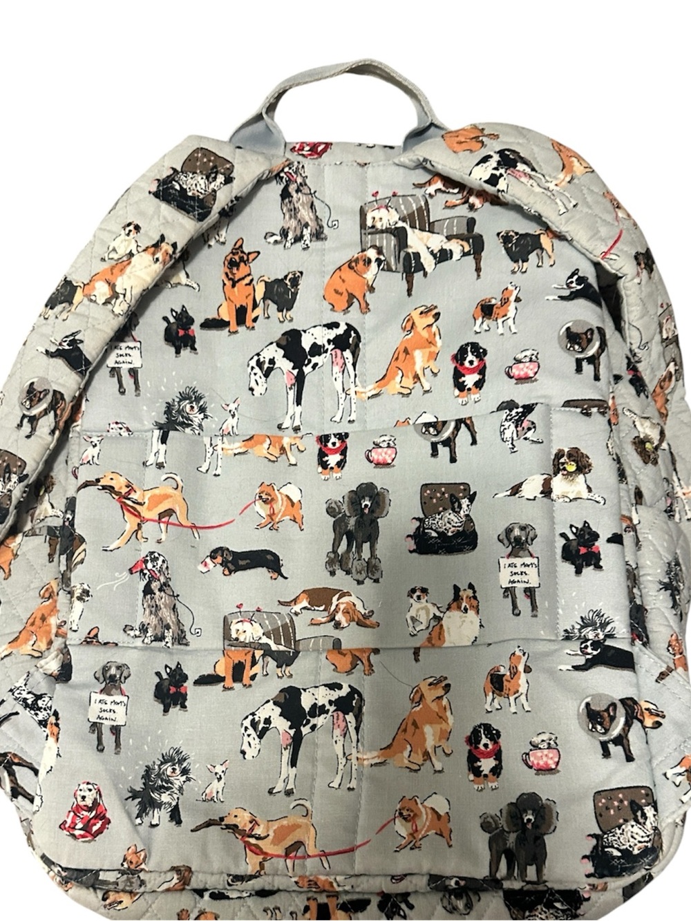 Vera Bradley Quilted Dog Print Backpack in Light Gray + matching water bottle - Picture 3 of 4